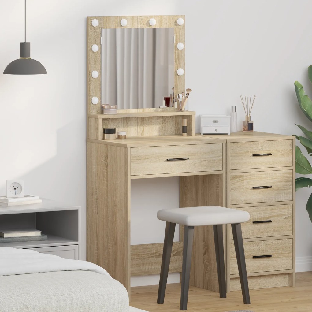 vidaXL Καθρέφτης με φώτα LED σε χρώμα Sonoma Oak 50x41x135 εκ.