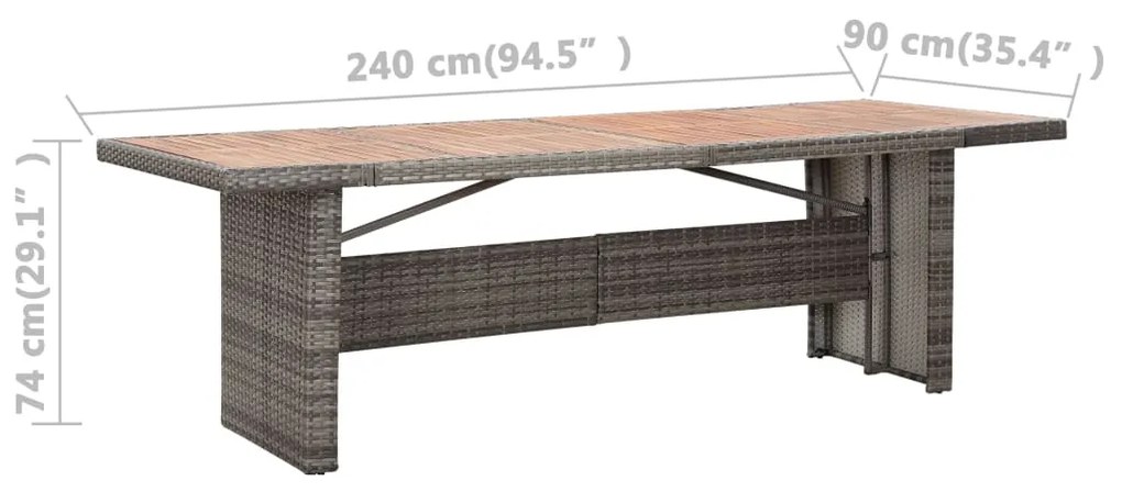 vidaXL Τραπέζι Κήπου 240x90x74 εκ. Συνθετικό Ρατάν/Μασίφ Ξύλο Ακακίας