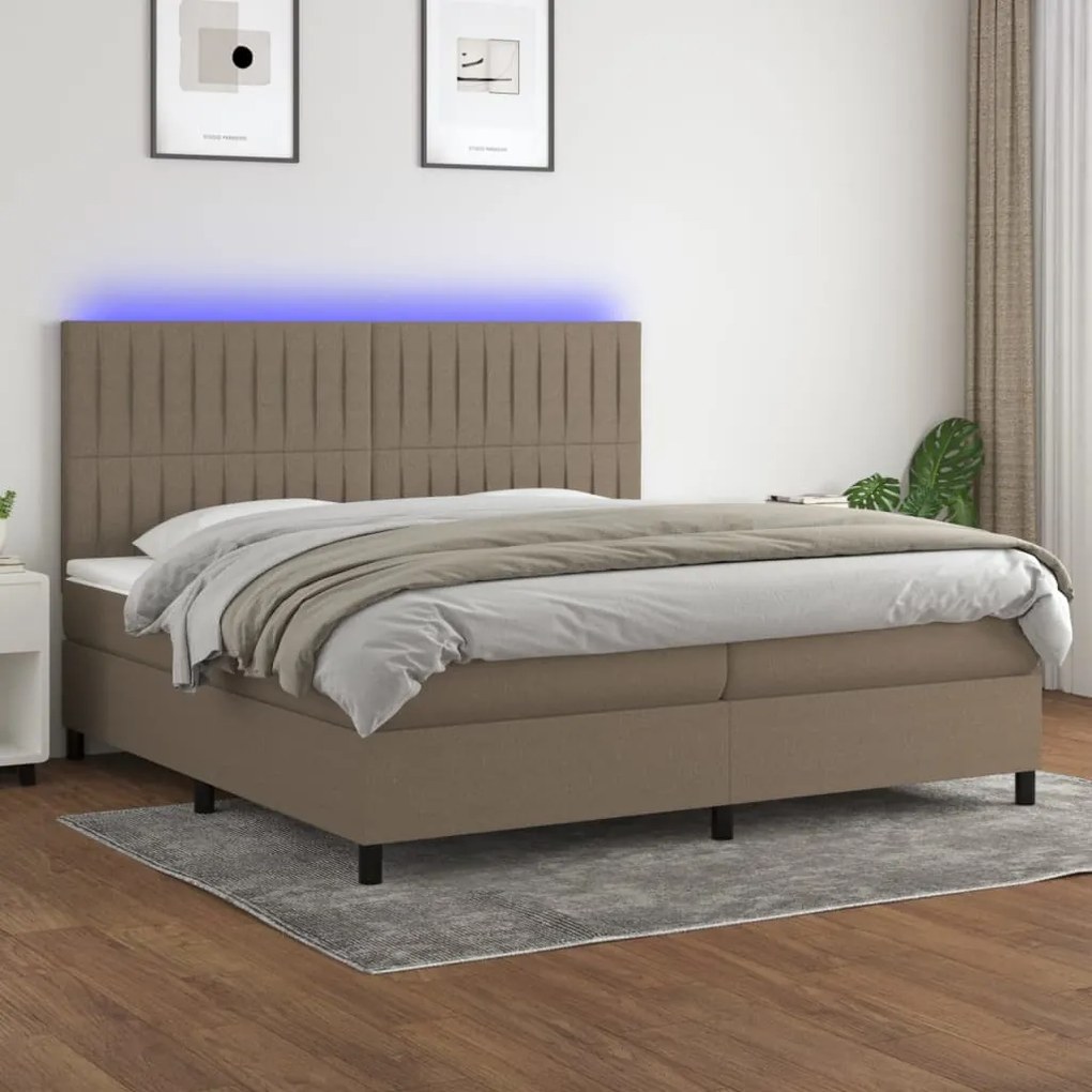 vidaXL Κρεβάτι Boxspring με Στρώμα & LED Taupe 200x200 εκ. Υφασμάτινο