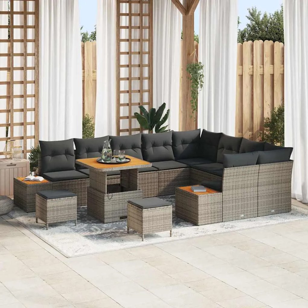 vidaXL Σετ Καναπέ Κήπου με μαξιλάρι 12 pcs Γκρι Πολυ ράταν