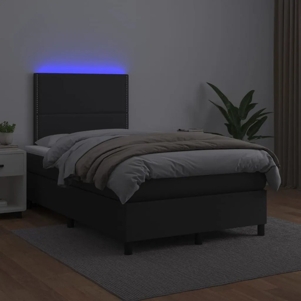 vidaXL Κρεβάτι Boxspring με Στρώμα & LED Μαύρο 120x200 εκ. Συνθ. Δέρμα