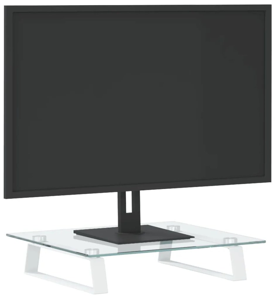 vidaXL Βάση Οθόνης Λευκή 40 x 35 x 8 εκ. από Ψημένο Γυαλί και Μέταλλο