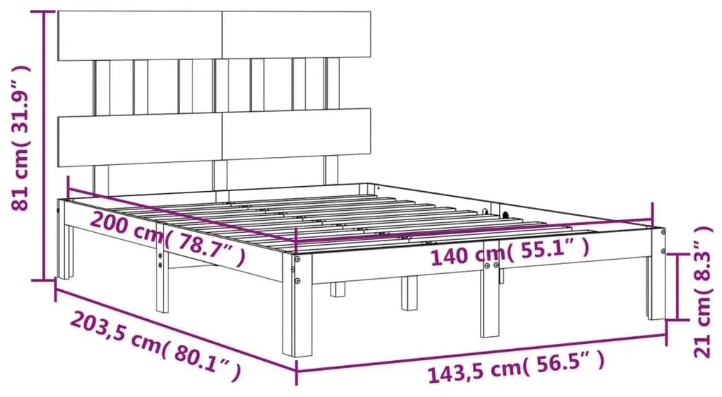 Σκελετός Κρεβατιού Χωρίς Στρώμα 140x200 εκ Μασίφ Ξύλο Πεύκου - Καφέ