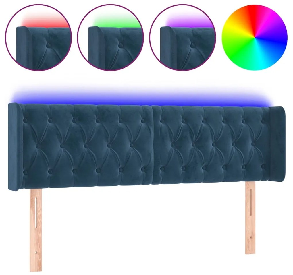 vidaXL Κεφαλάρι Κρεβατιού LED Σκούρο Μπλε 147x16x78/88 εκ. Βελούδινο
