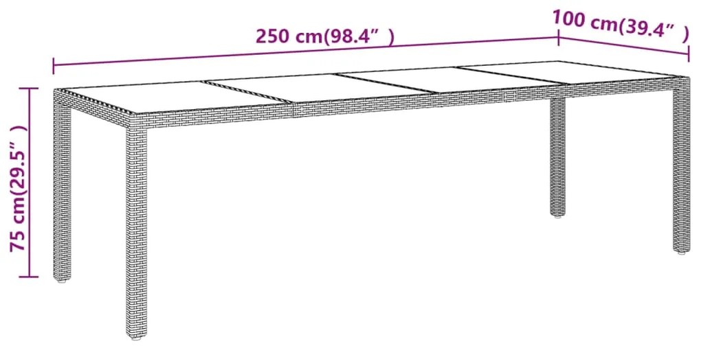 vidaXL Τραπέζι Κήπου με Γυάλινη Επιφάνεια Μπεζ από Συνθετικό Ρατάν