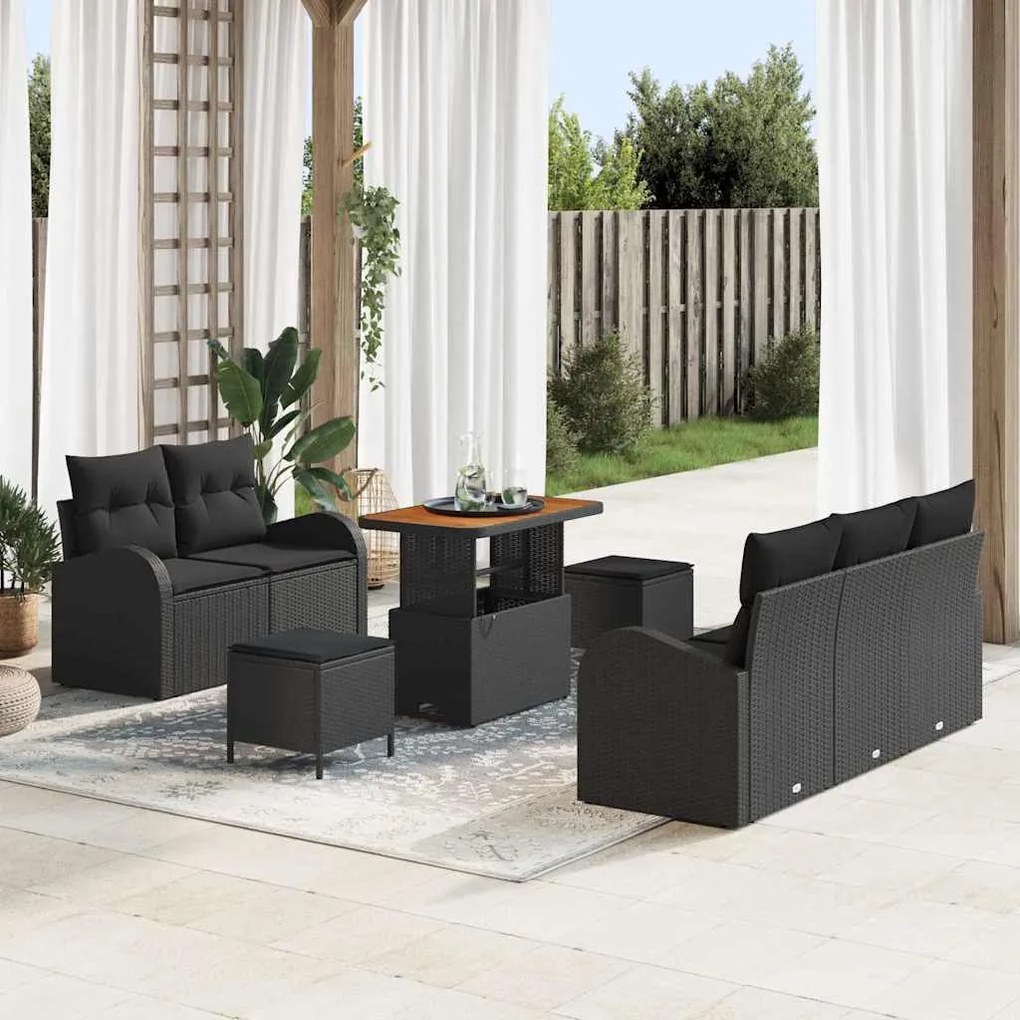 vidaXL Σετ Καναπέ Κήπου 8 pcs Μαύρο συνθετικό ρατάν