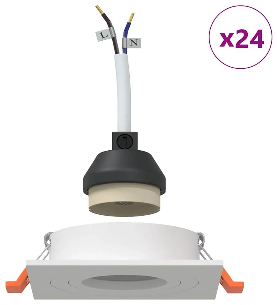 vidaXL Κρυφά σποτ 24 τμχ Τετράγωνα GU10 Λευκά 91x91 χιλ.