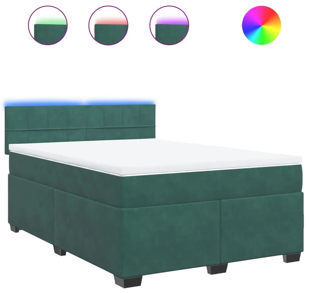 vidaXL Κρεβάτι Boxspring με Στρώμα Σκούρο Πράσινο 160x200εκ. Βελούδινο