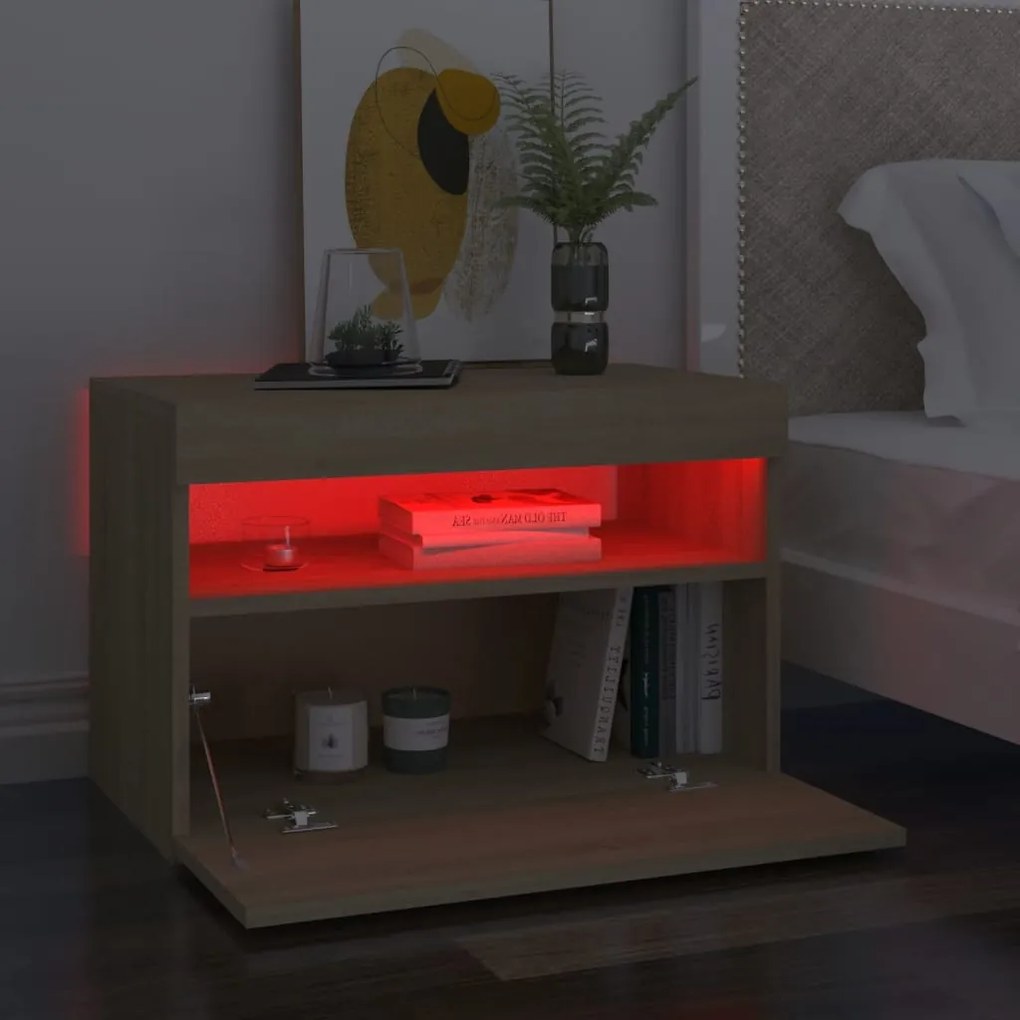 Κομοδίνα με LED 2 τεμ. Sonoma Δρυς 60 x 35 x 40 εκ. 3082781