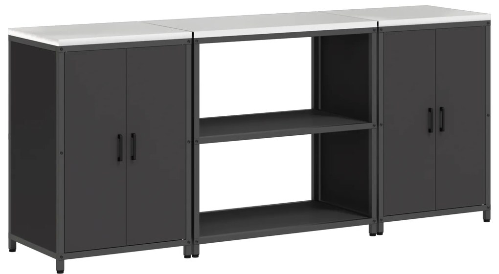 vidaXL Σετ Αποθήκευσης Κουζίνας με ράφι 3 pcs Μαύρο 210 x 50 x 92 εκ