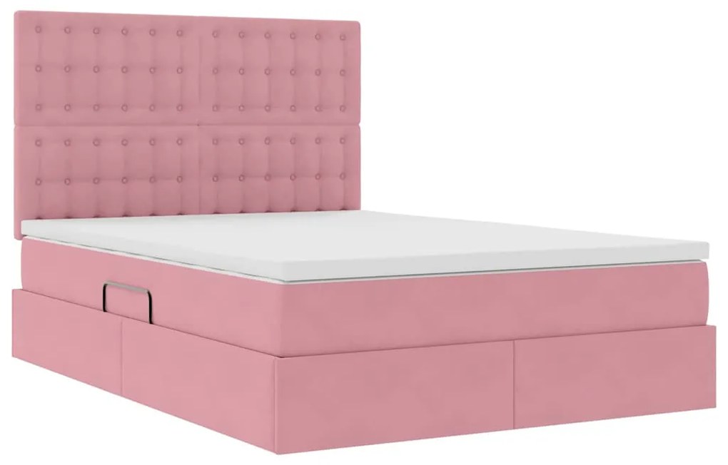 vidaXL Κρεβάτι με αποθηκευτικό χώρο και LED Ροζ 140 x 190 cm Βελούδο