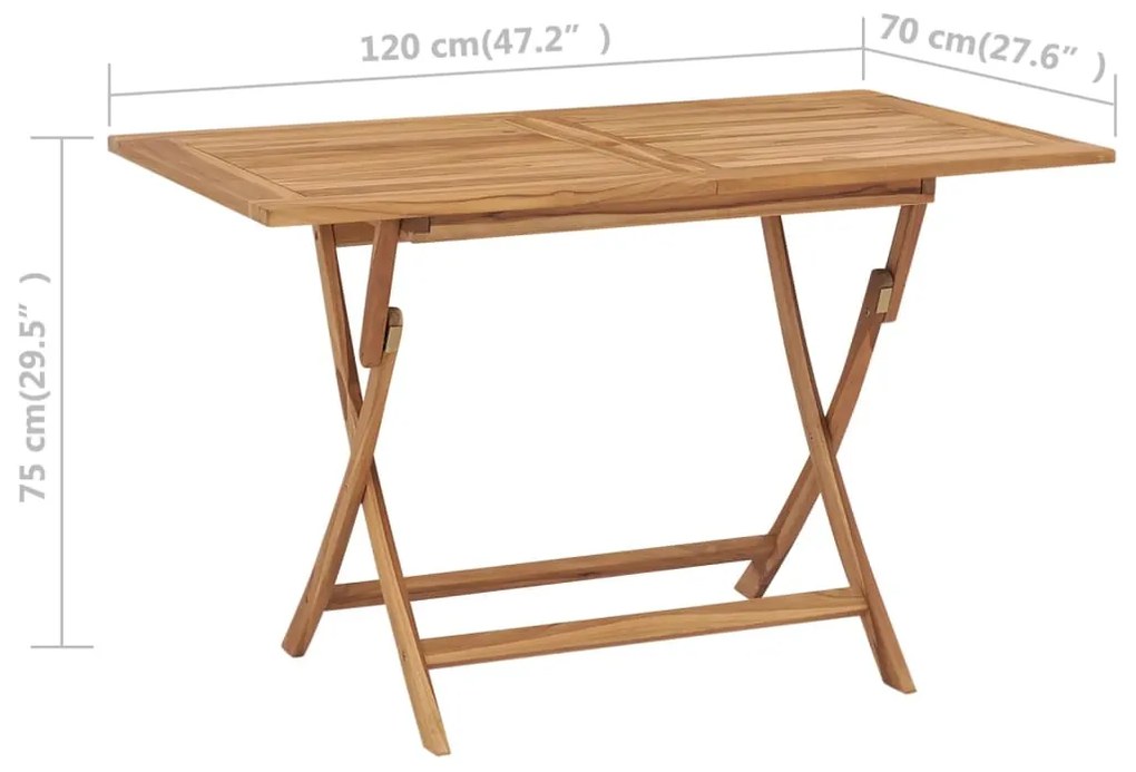 vidaXL Τραπέζι Κήπου Πτυσσόμενο 120 x 70 x 75 εκ. από Μασίφ Ξύλο Teak