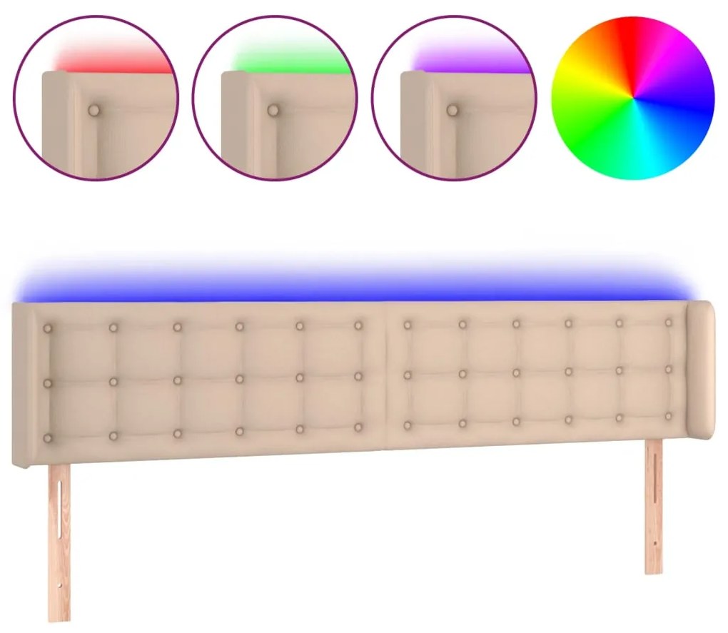 vidaXL Κεφαλάρι Κρεβατιού LED Καπουτσίνο 203x16x78/88εκ. Συνθετ. Δέρμα