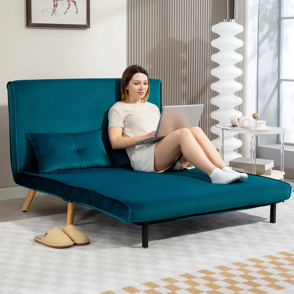 HOMCOM καναπές-κρεβάτι 2 θέσεων, μετατρέψιμος σε κρεβάτι, ρυθμιζόμενη πλάτη, υφασμάτινη επένδυση, μεταλλικό πλαίσιο, Πράσινο