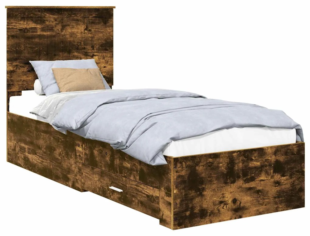 vidaXL Σκελετός Κρεβατιού Καπνιστό Δρύινο και Ασημί 75 x 190 cm