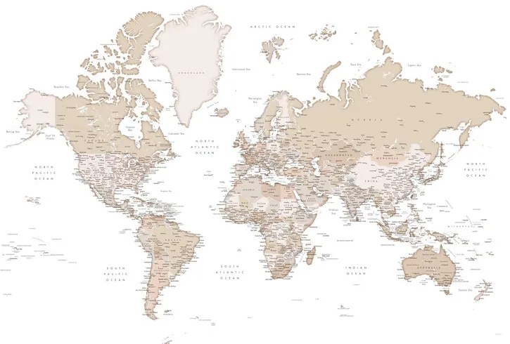 Χάρτης Beige detailed wold map, Louie, Blursbyai