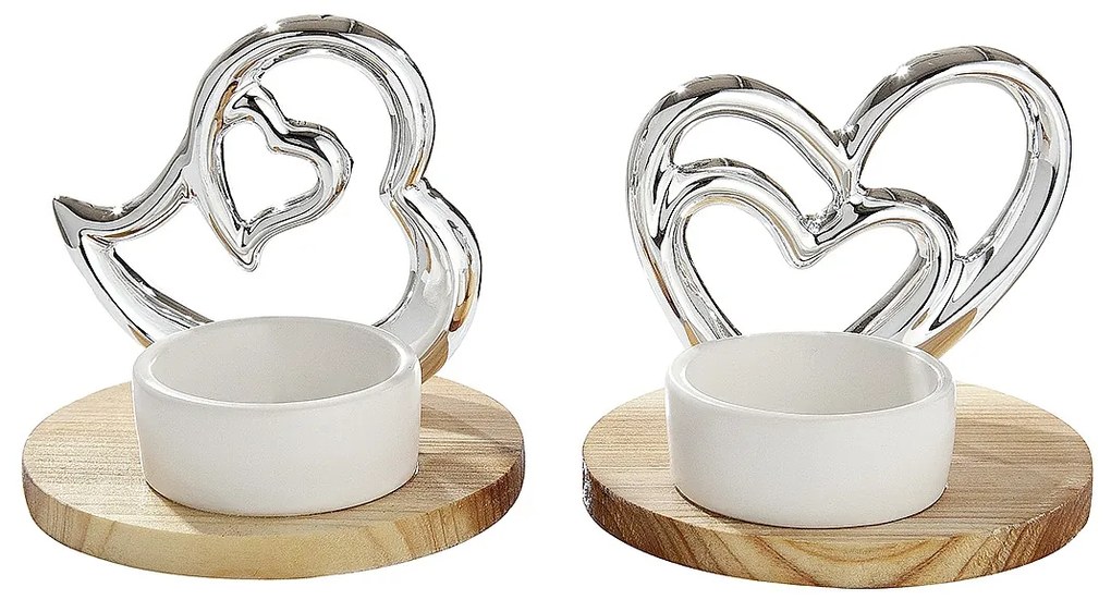 Θήκη Ρεσώ ArteLibre Σε Βάση Με Καρδιές Ασημί/Καφέ Πορσελάνη/Ξύλο 8.5cm Σε 2 Σχέδια
