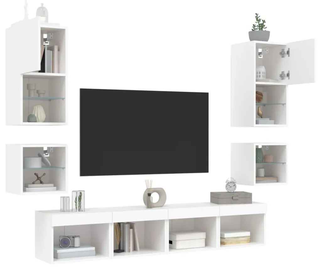 vidaXL Έπιπλα Τοίχου Τηλεόρασης 8 τεμ LED Λευκά από Επεξεργασμένο Ξύλο