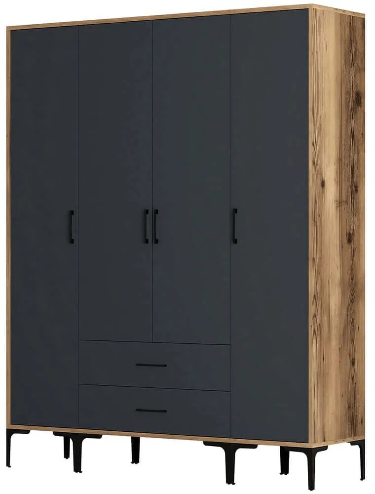 Ντουλάπα Τετράφυλλη Kumsal 845HCT5479 160x47,5x201,4cm Walnut-Anthracite Τετράφυλλη