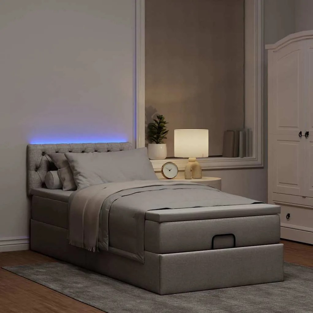 vidaXL Οθωμανικό κρεβάτι με στρώμα & LEDs Taupe 80x200cm ύφασμα