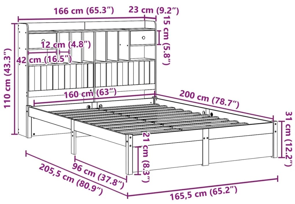 ΚΡΕΒΑΤΙ ΒΙΒΛΙΟΘΗΚΗ ΧΩΡΙΣ ΣΤΡΩΜΑ 160X200 ΕΚ ΜΑΣΙΦ ΞΥΛΟ ΠΕΥΚΟΥ 3322423