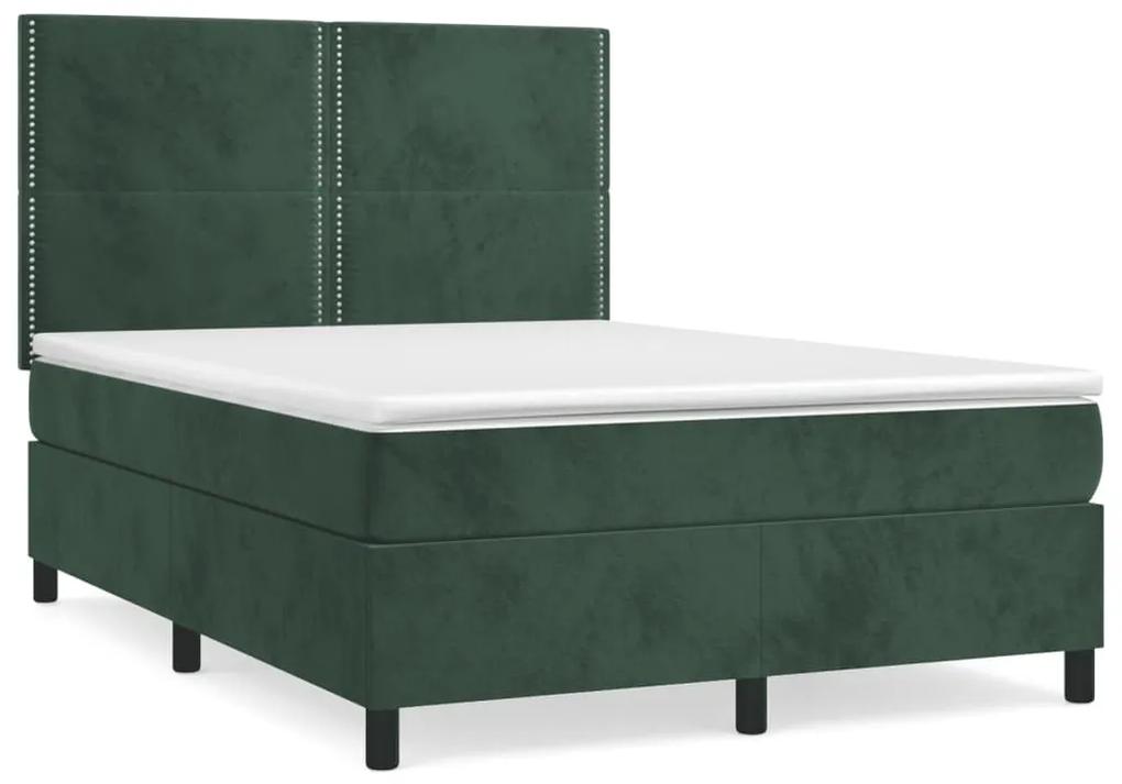 Κρεβάτι Boxspring με Στρώμα Σκούρο Πράσινο 140x190εκ. Βελούδινο - Πράσινο