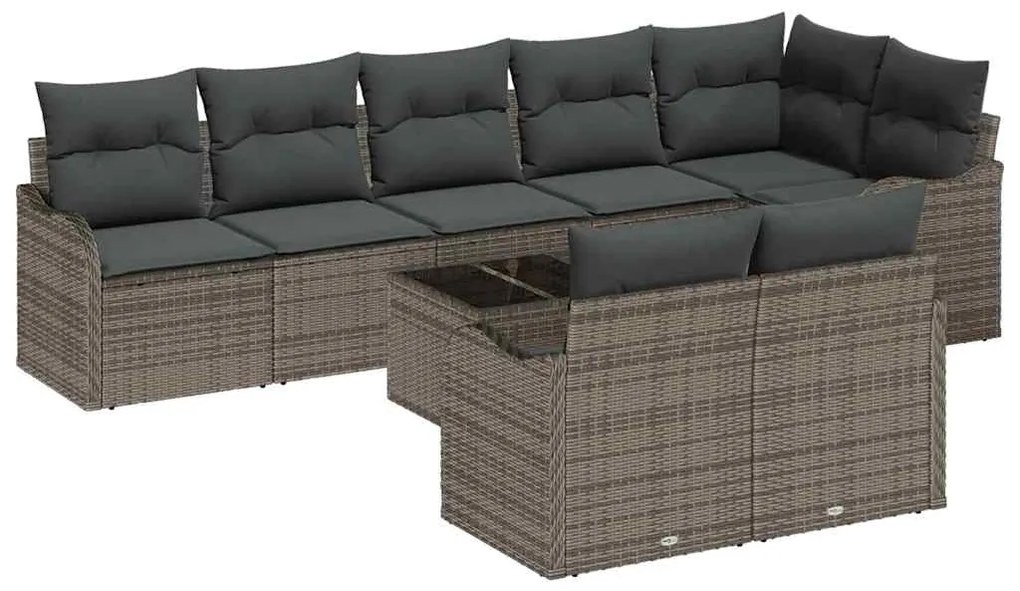 vidaXL Σετ Καναπέ Κήπου με μαξιλάρι 9 pcs Γκρι Πολυ ράταν