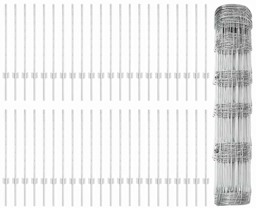 vidaXL Φράχτης με Στήλες. Ασημί 0.8 x 100 μ Ατσάλι