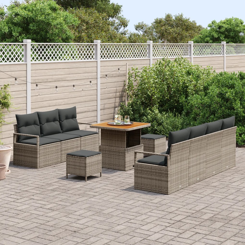vidaXL Σετ Καναπέ Κήπου με μαξιλάρι 10 pcs Γκρι 80 x 80 x 71 cm