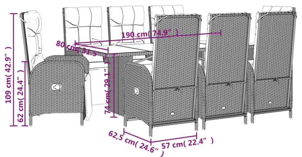 vidaXL Σετ Τραπεζαρίας Κήπου 9 τεμ Μαύρο από Συνθ. Ρατάν με Μαξιλάρια