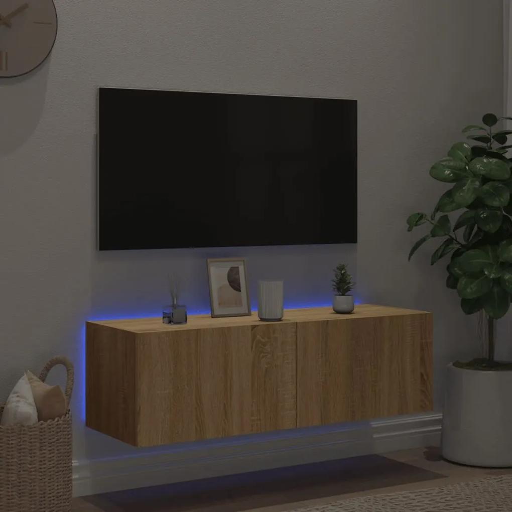 Έπιπλο Τοίχου Τηλεόρασης με LED Sonoma Δρυς 100x35x31 εκ. - Καφέ