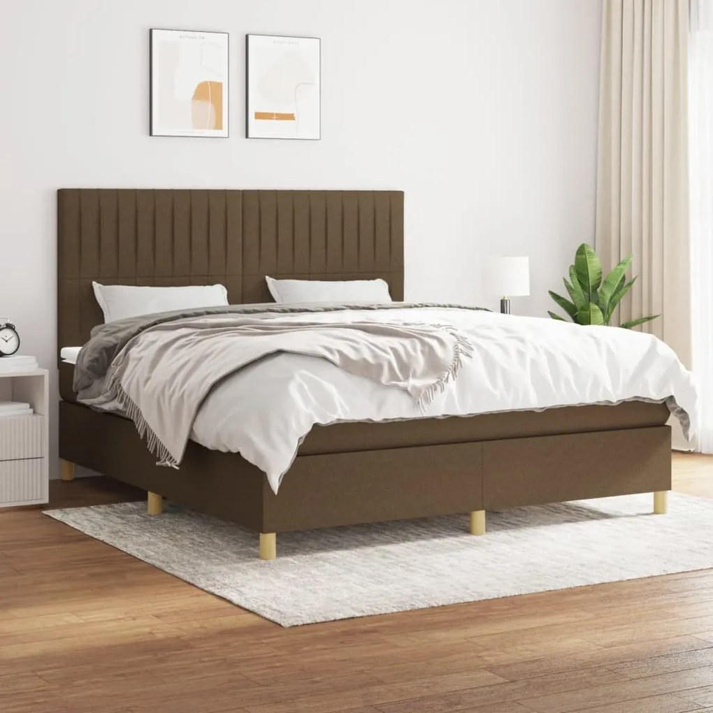 vidaXL Κρεβάτι Boxspring με Στρώμα Σκούρο Καφέ 160x200 εκ Υφασμάτινο