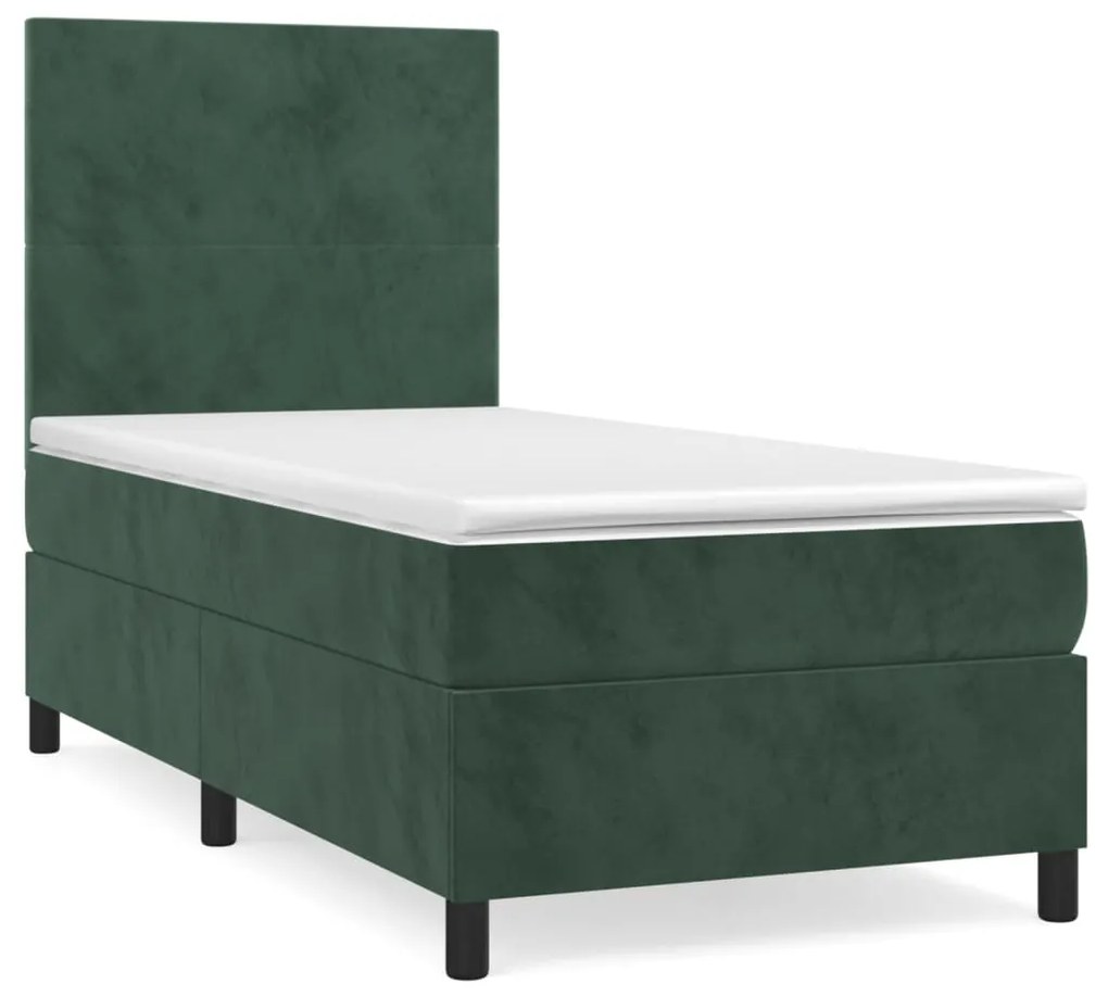 vidaXL Κρεβάτι Boxspring με Στρώμα Σκούρο Πράσινο 90x190 εκ. Βελούδινο