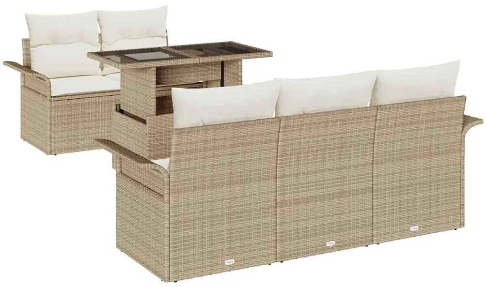 vidaXL Σετ Καναπέ Κήπου με μαξιλάρι 6 pcs Μπεζ συνθετικό ρατάν