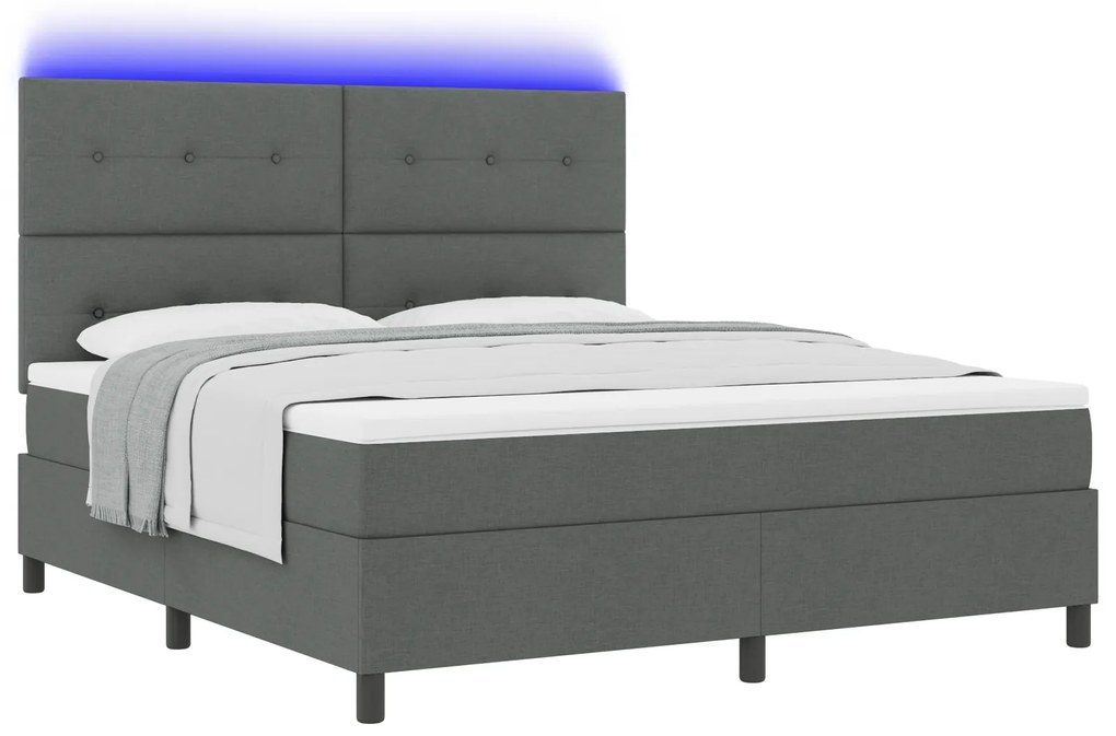 vidaXL Κρεβάτι με ελατήρια και στρώμα & LED - Σκούρο Γκρι, 180 x 200 εκ. Υφασμάτινο