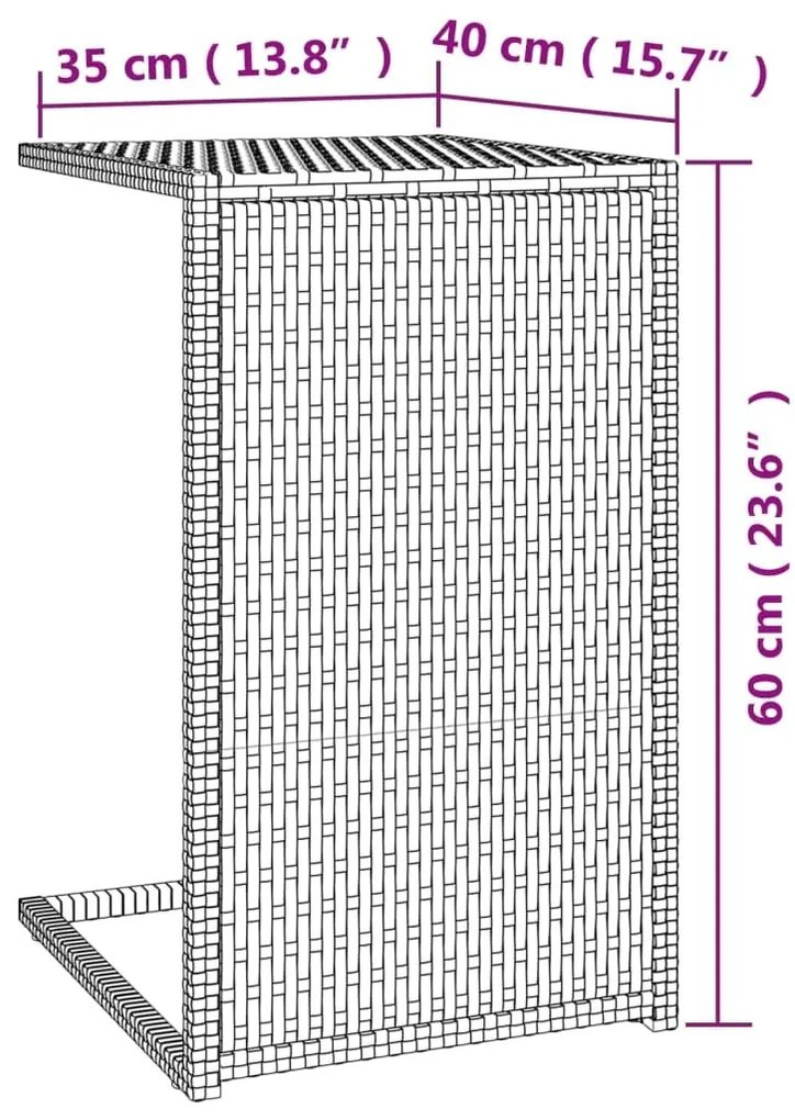 Τραπέζι Πτυσσόμενο Γ Μαύρο 40 x 35 x 60 εκ. από Συνθετικό Ρατάν - Μαύρο