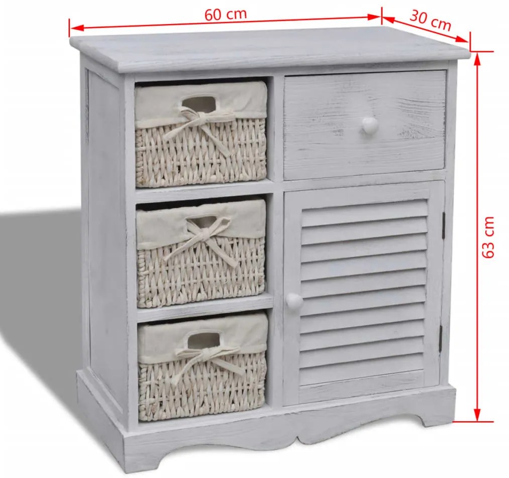 vidaXL Ντουλάπι με 3 Πλεκτά Καλάθια στα Αριστερά Λευκό Ξύλινο