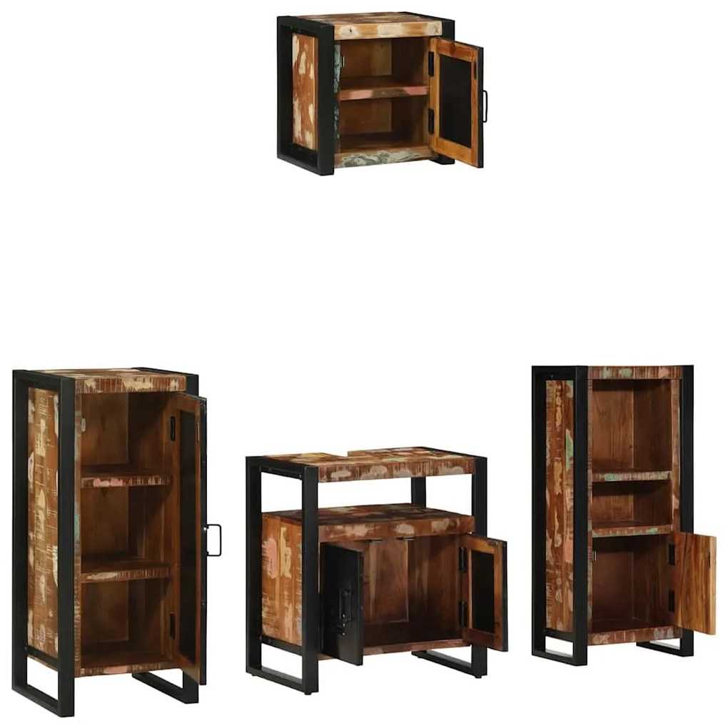 vidaXL Σετ Επίπλων Μπάνιου 4 pcs Πολύχρωμο Στερεό ανακτημένο ξύλο