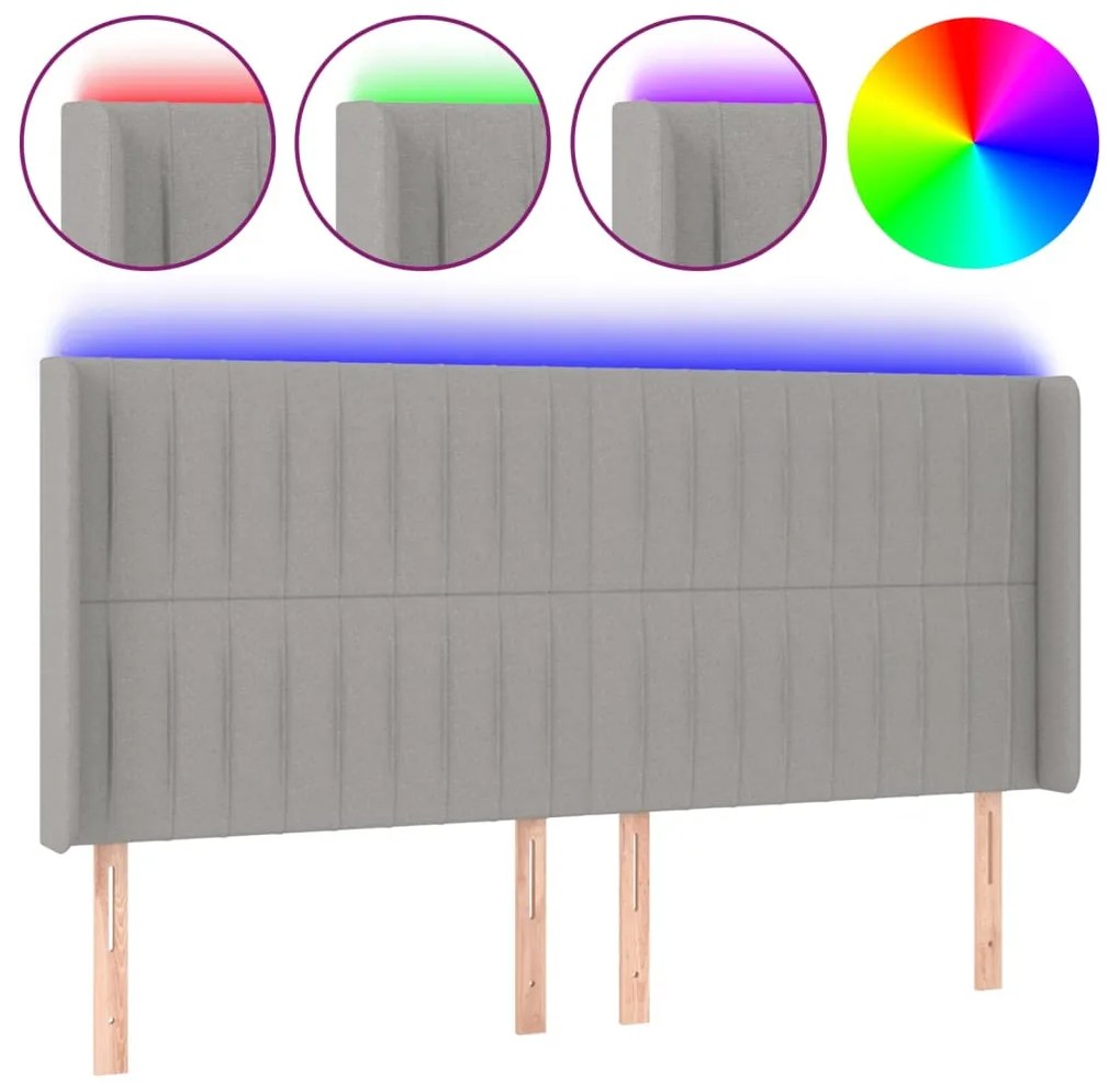 vidaXL Κεφαλάρι Κρεβατιού LED Ανοιχτό Γκρι 183x16x118/128 εκ.