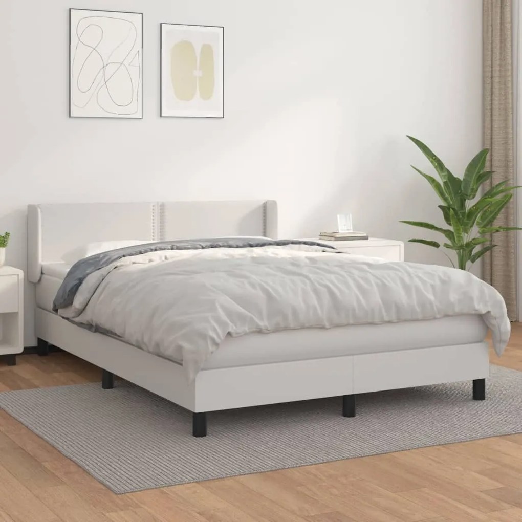 Κρεβάτι Boxspring με Στρώμα Λευκό 140x190εκ.από Συνθετικό Δέρμα