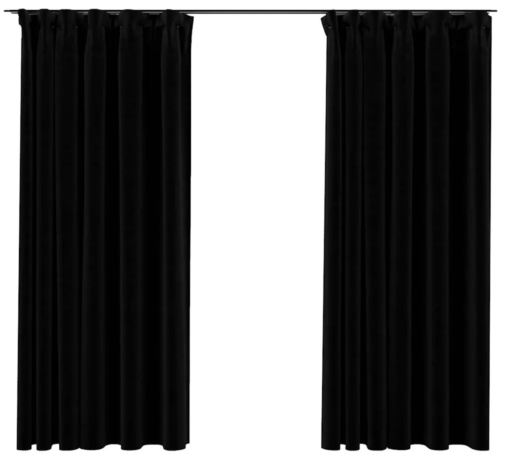 vidaXL Κουρτίνες Συσκότ. με Γάντζους/&#039;Οψη Λινού 2 τεμ Μαύρο 140x175 εκ