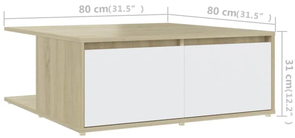 vidaXL Τραπεζάκι Σαλονιού Λευκό/Sonoma Δρυς 80x80x31 εκ. Επεξ. Ξύλο