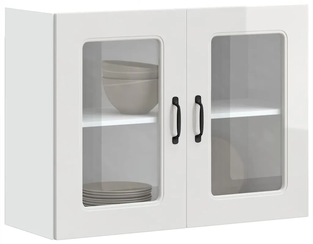 Ντουλάπι Κουζίνας με Γυάλινη Πόρτα "Kalmar" από Γυαλιστερό Λευκό Τεχνητό Ξύλο