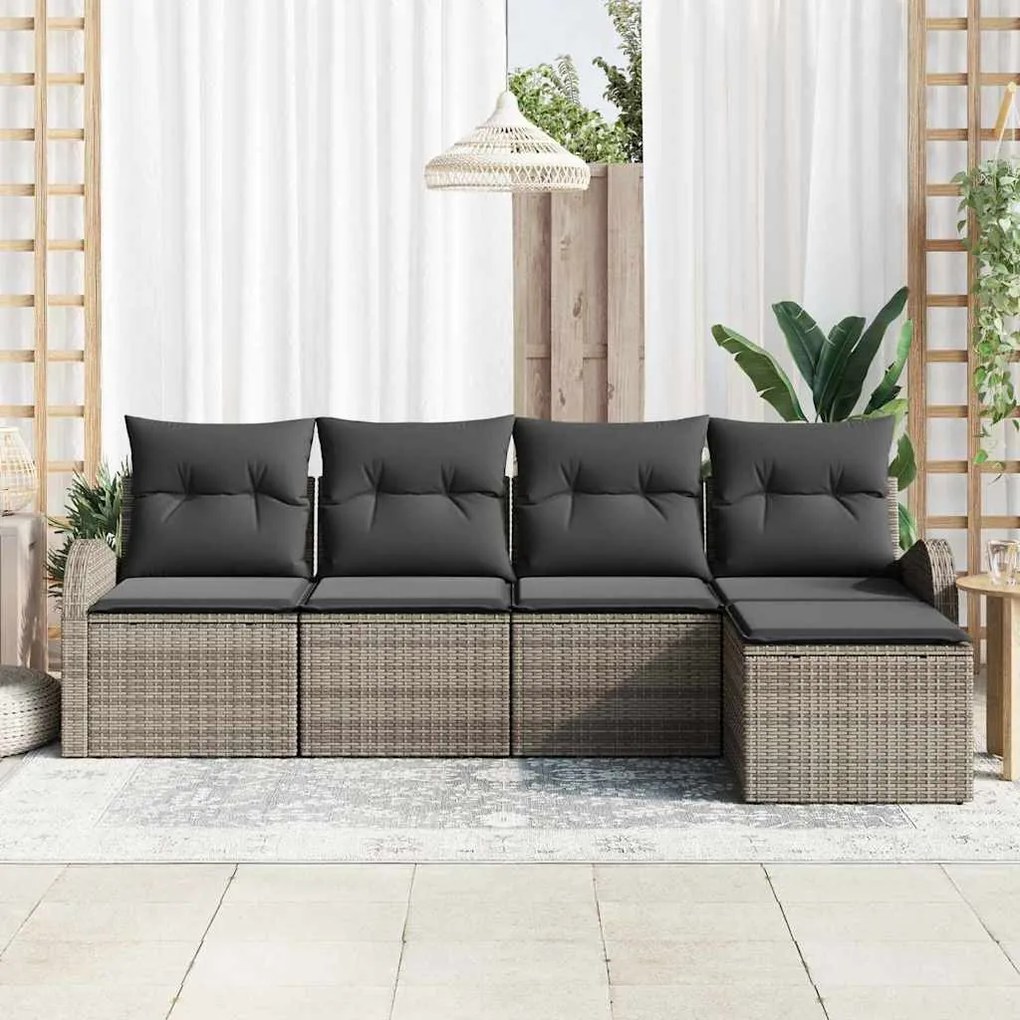 vidaXL Σετ Καναπέ Κήπου με μαξιλάρι 5 pcs Γκρι Πολυ ράταν