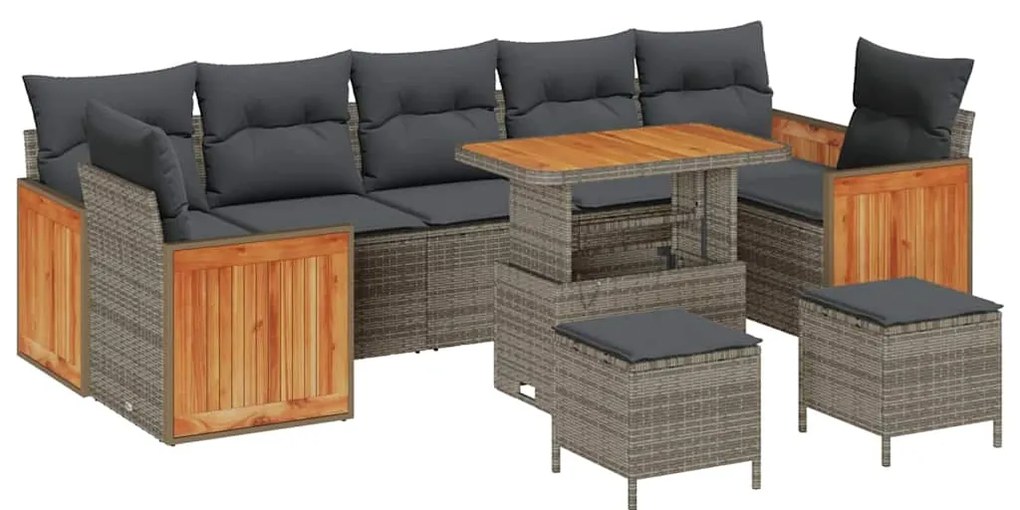 vidaXL Σετ Καναπέ Κήπου με μαξιλάρι 10 pcs Γκρι 90 x 55 x 71 cm