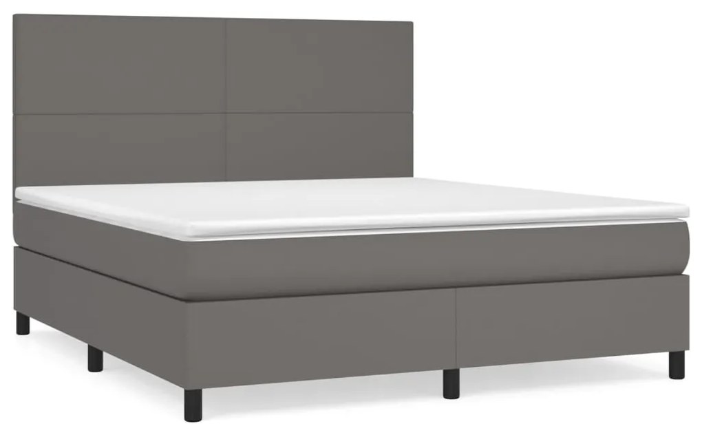 vidaXL Κρεβάτι Boxspring με Στρώμα Γκρι 180x200 εκ. Συνθετικό Δέρμα