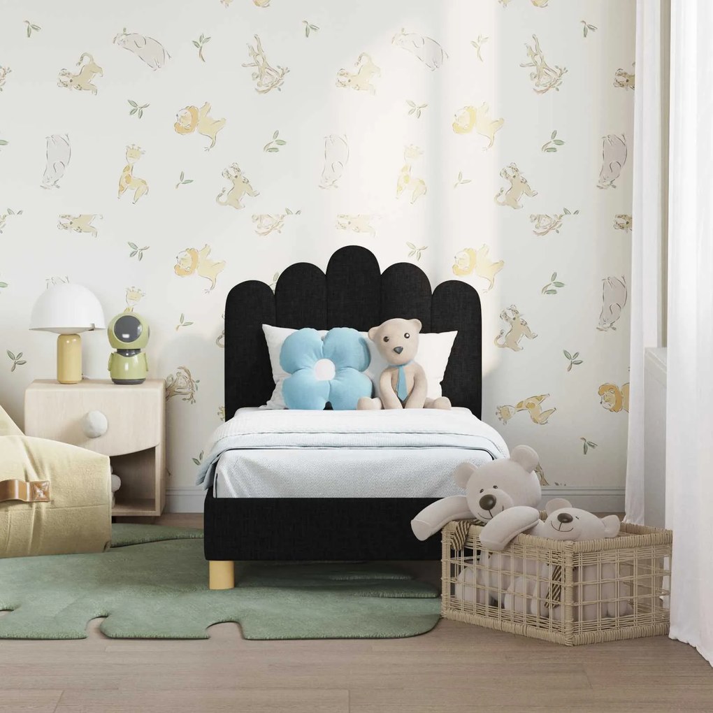 vidaXL Κρεβατική βάση για παιδιά με προσκέφαλο Μαύρο 70 x 140 cm