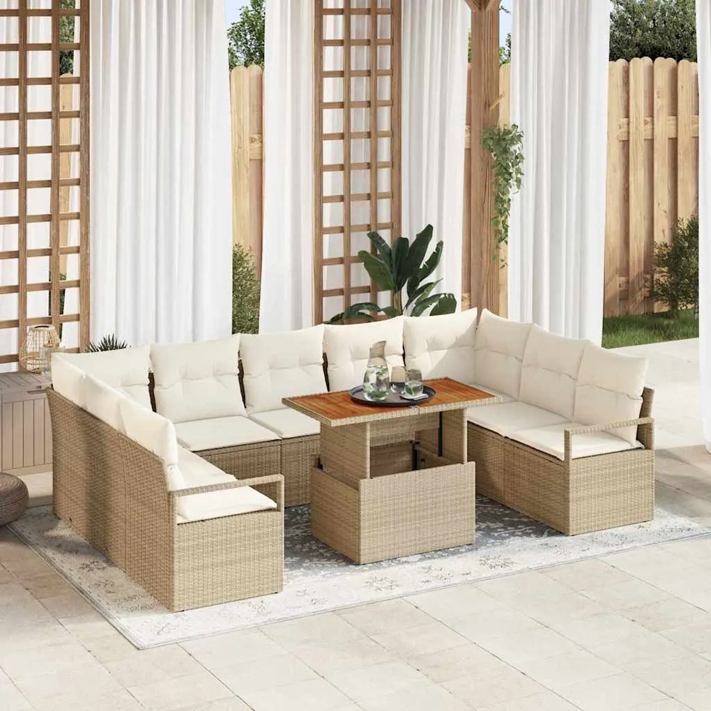 vidaXL Σετ Καναπέ Κήπου 10 pcs Μπεζ, Κρέμα 100 x 55 x 73 εκ