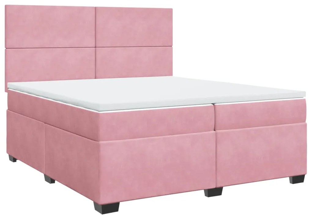 vidaXL Κρεβάτι Boxspring με Στρώμα Ροζ 200x200 εκ. Βελούδινο