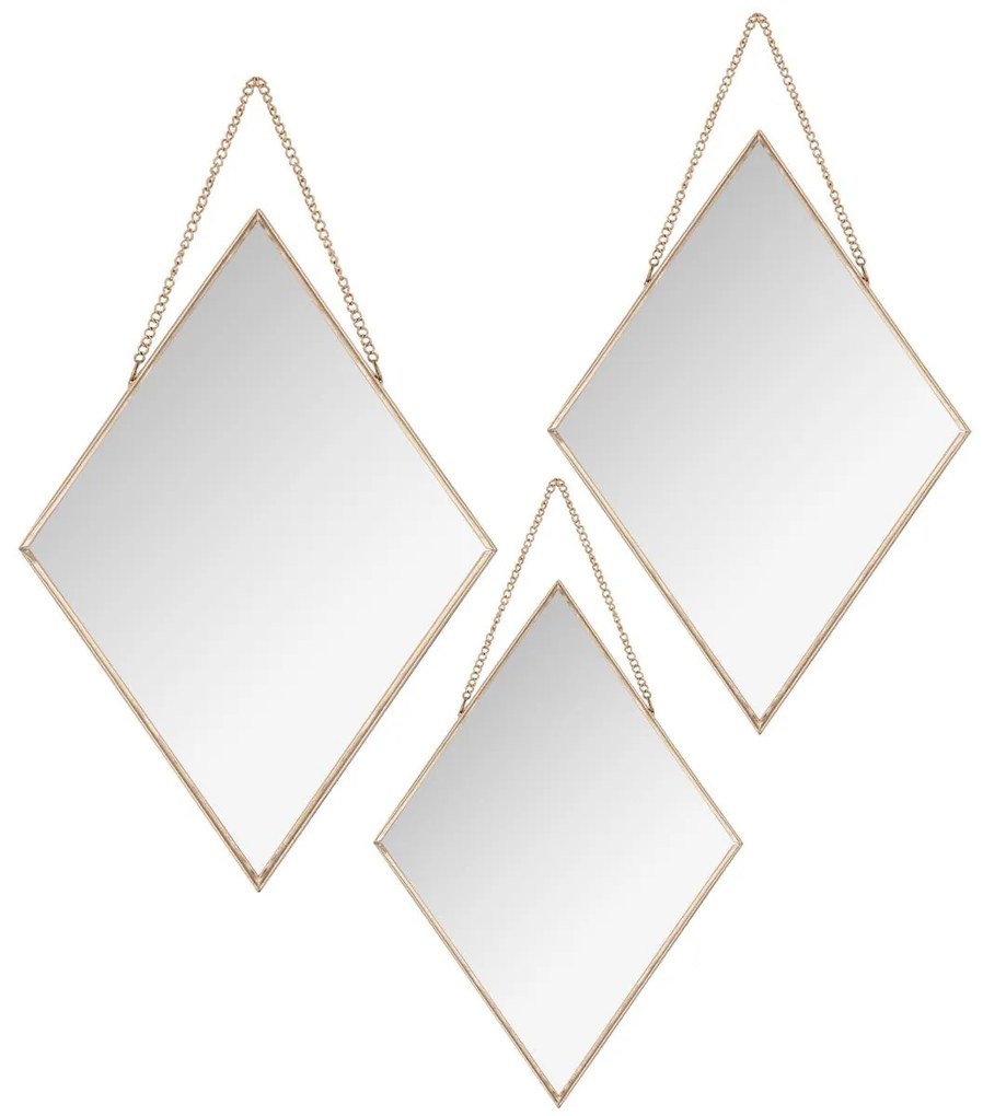 Διακοσμητικοί Καθρέφτες Τοίχου (Σετ 3τμχ) A-S Diamond Gold 158119A